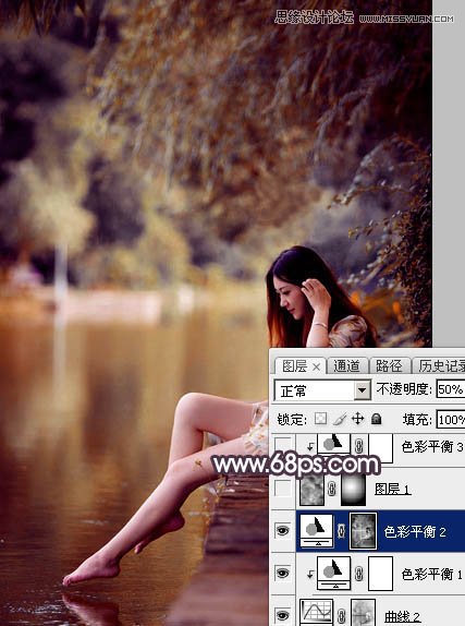 Photoshop调出河边美女梦幻橙色调效果