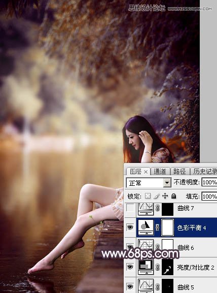 Photoshop调出河边美女梦幻橙色调效果