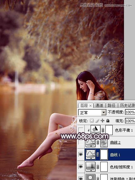 Photoshop调出河边美女梦幻橙色调效果