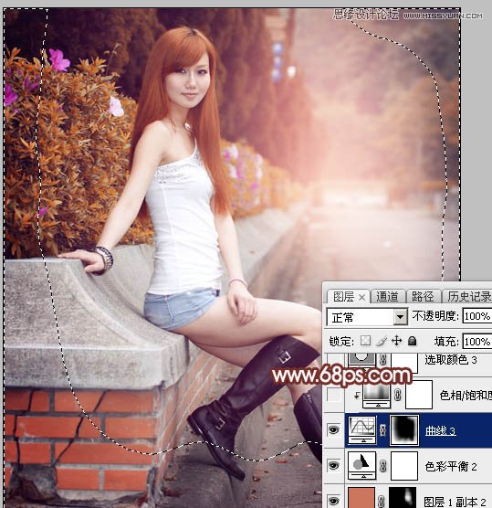 Photoshop给街边美女添加朦胧逆光效果