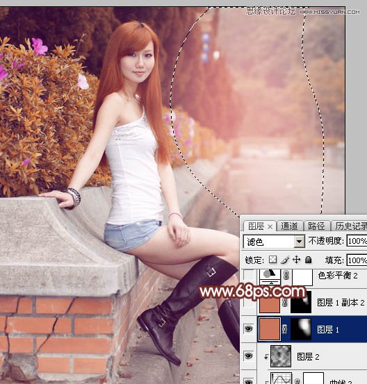 Photoshop给街边美女添加朦胧逆光效果