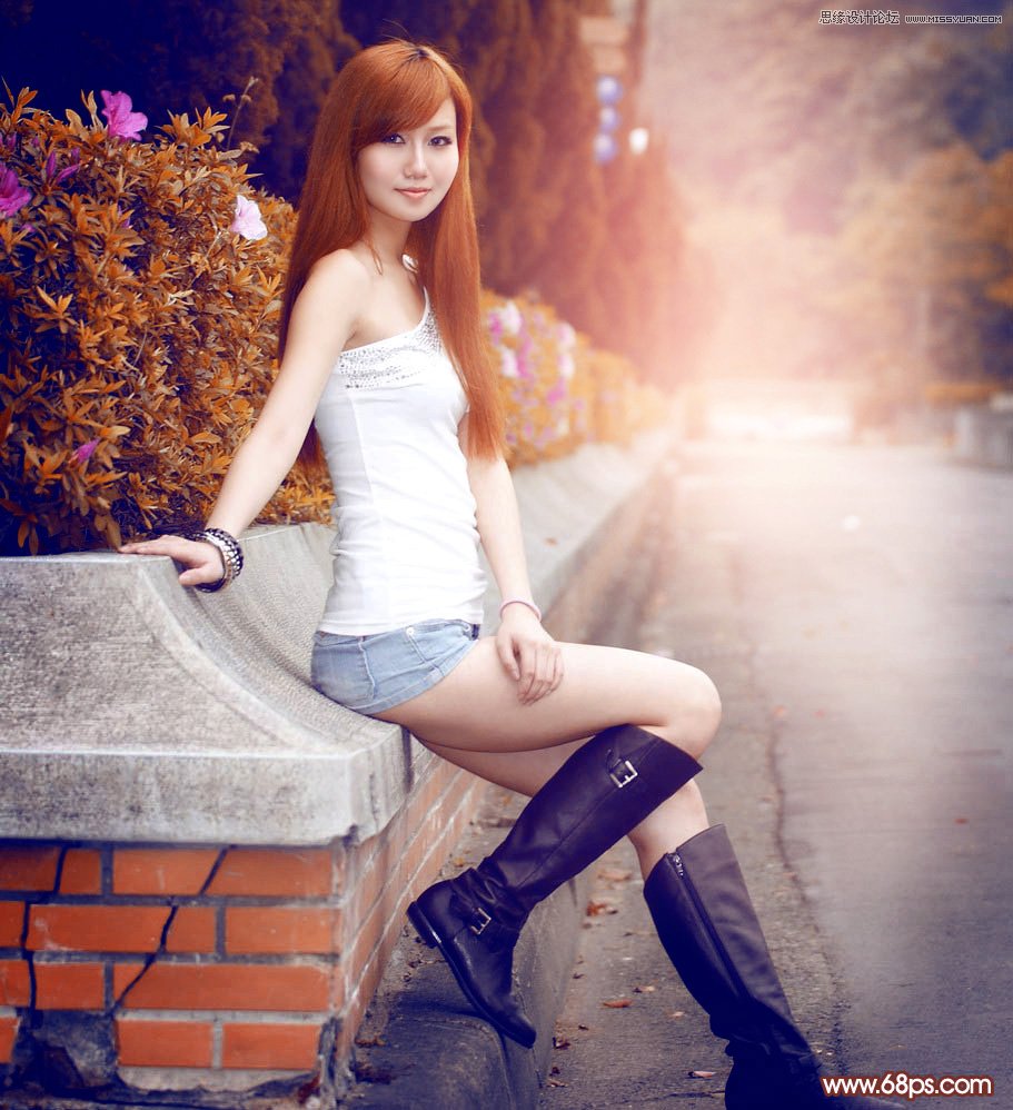 Photoshop给街边美女添加朦胧逆光效果
