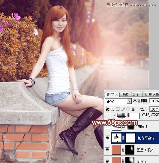 Photoshop给街边美女添加朦胧逆光效果