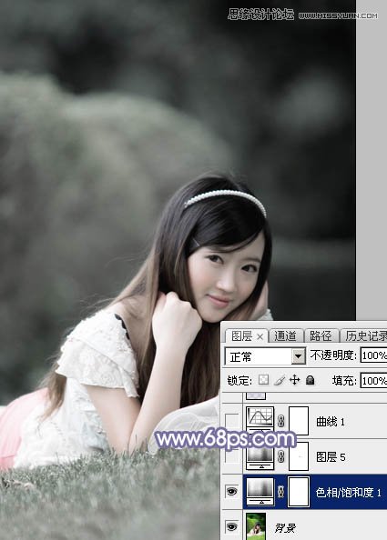 Photoshop调出草地女孩唯美紫色调