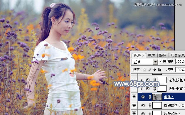 Photoshop调出花园人像照片梦幻紫色调