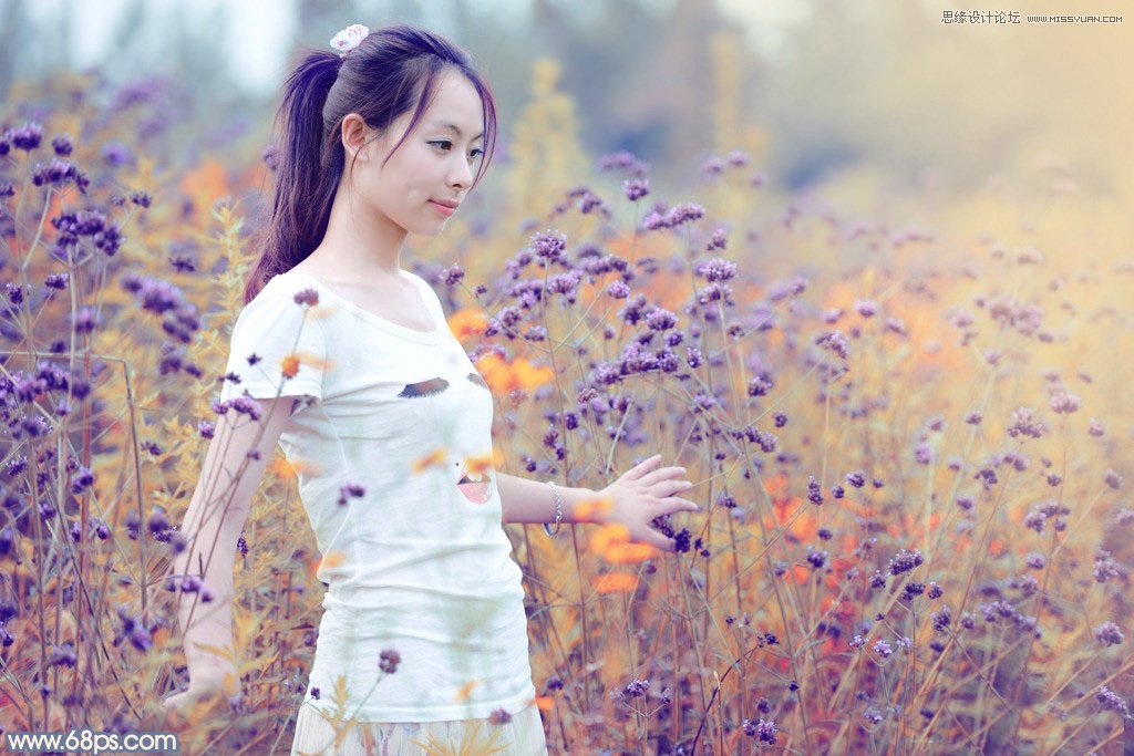 Photoshop调出花园人像照片梦幻紫色调