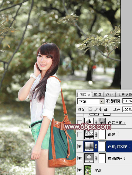 Photoshop调出外景女孩冷色逆光效果