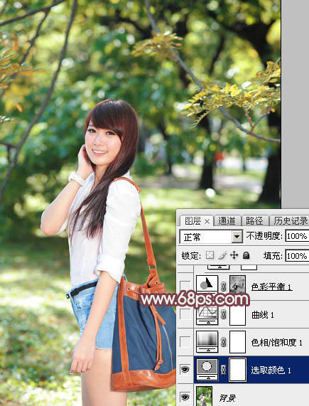 Photoshop调出外景女孩冷色逆光效果