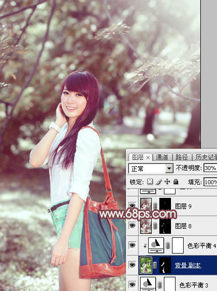 Photoshop调出外景女孩冷色逆光效果