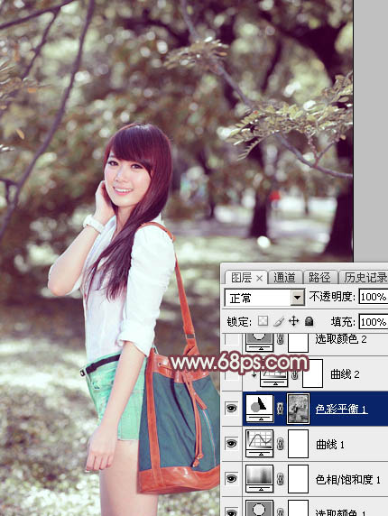 Photoshop调出外景女孩冷色逆光效果