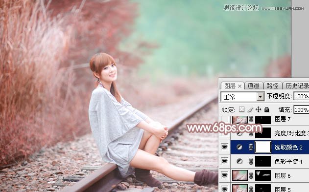 Photoshop调出铁轨美女梦幻柔色效果