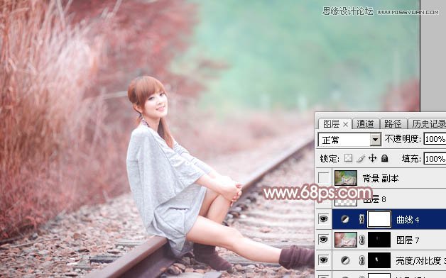 Photoshop调出铁轨美女梦幻柔色效果