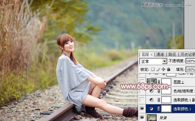 Photoshop调出铁轨美女梦幻柔色效果