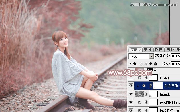 Photoshop调出铁轨美女梦幻柔色效果