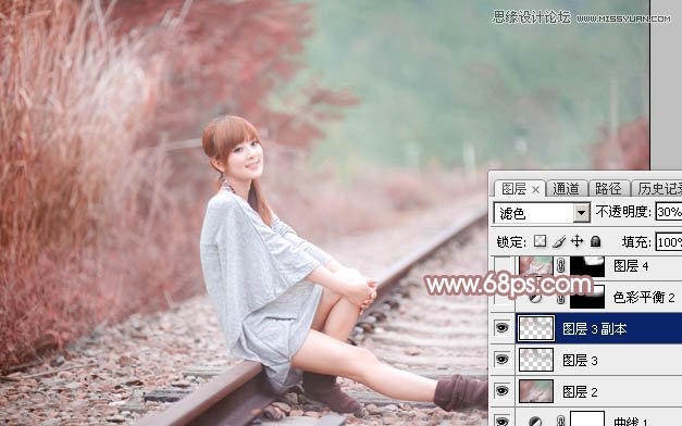 Photoshop调出铁轨美女梦幻柔色效果