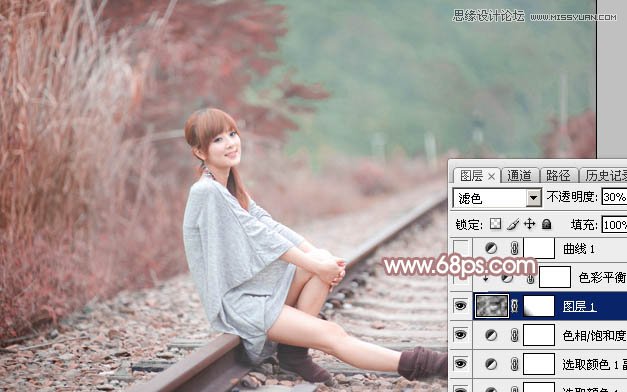 Photoshop调出铁轨美女梦幻柔色效果