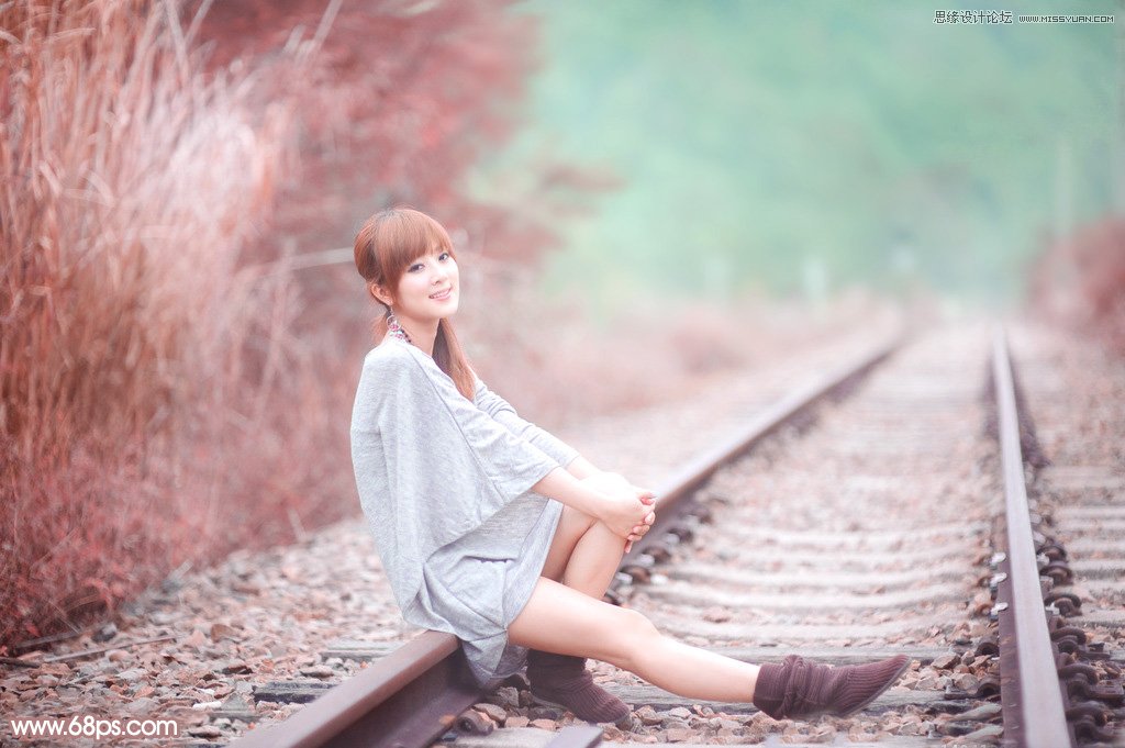 Photoshop调出铁轨美女梦幻柔色效果