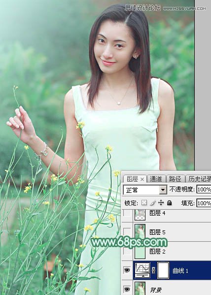 Photoshop调出外景女孩唯美的青色效果