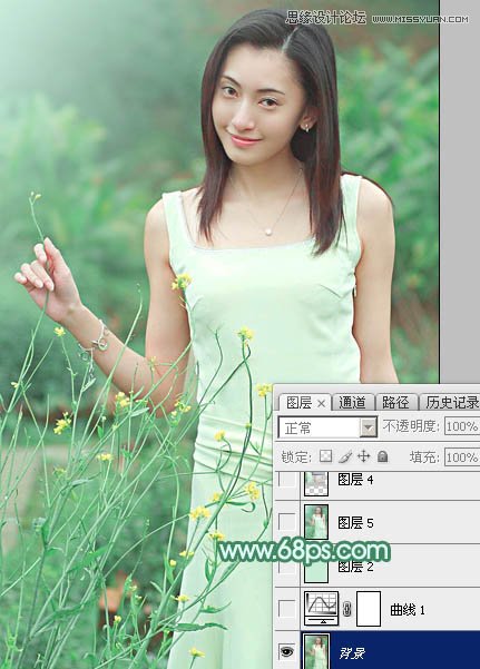 Photoshop调出外景女孩唯美的青色效果