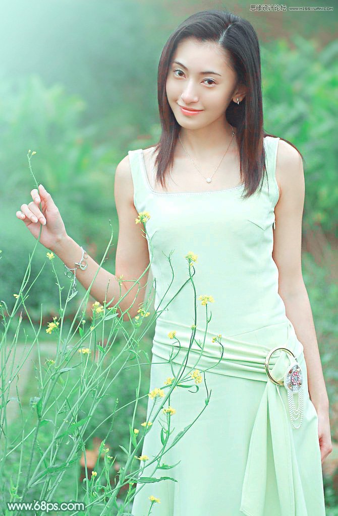 Photoshop调出外景女孩唯美的青色效果