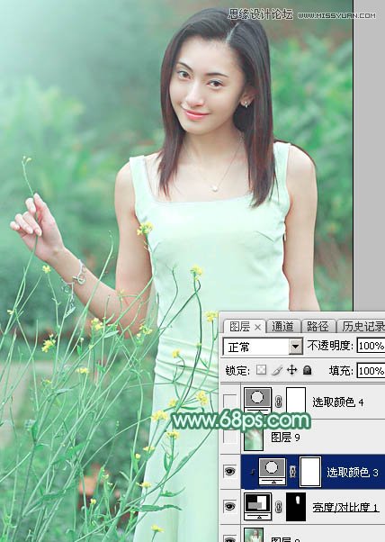 Photoshop调出外景女孩唯美的青色效果