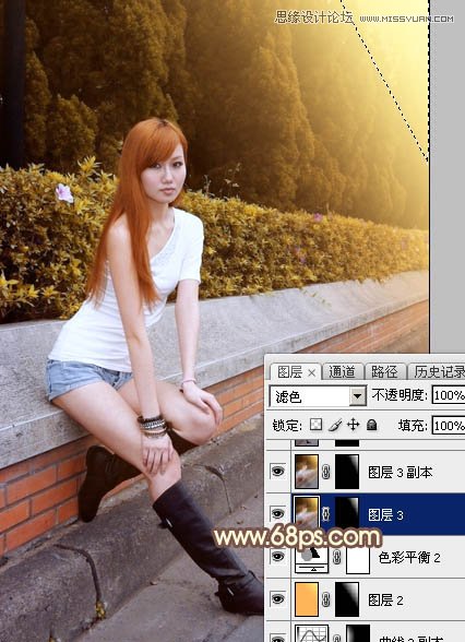 Photoshop给街边美女照片添加逆光效果