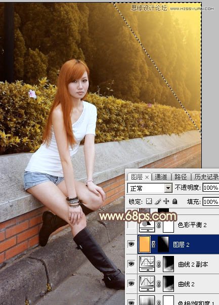 Photoshop给街边美女照片添加逆光效果