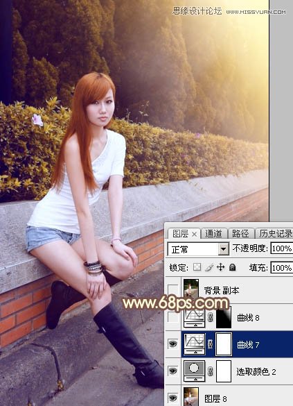 Photoshop给街边美女照片添加逆光效果