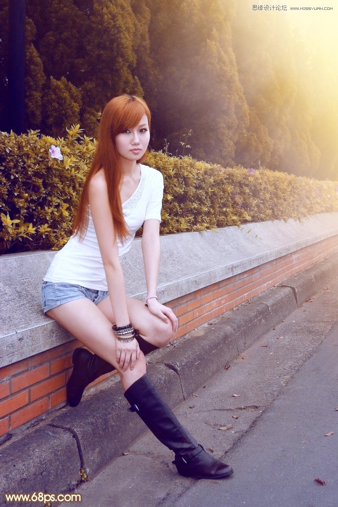 Photoshop给街边美女照片添加逆光效果