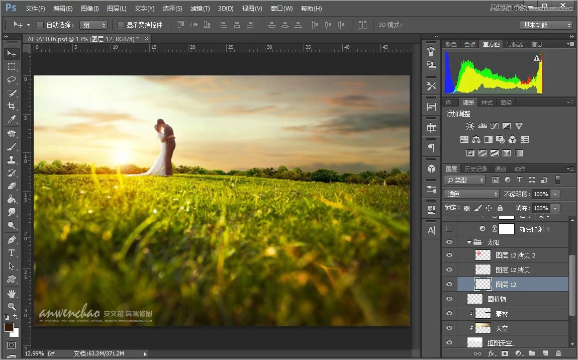 Photoshop调出小清新的外景婚片效果图