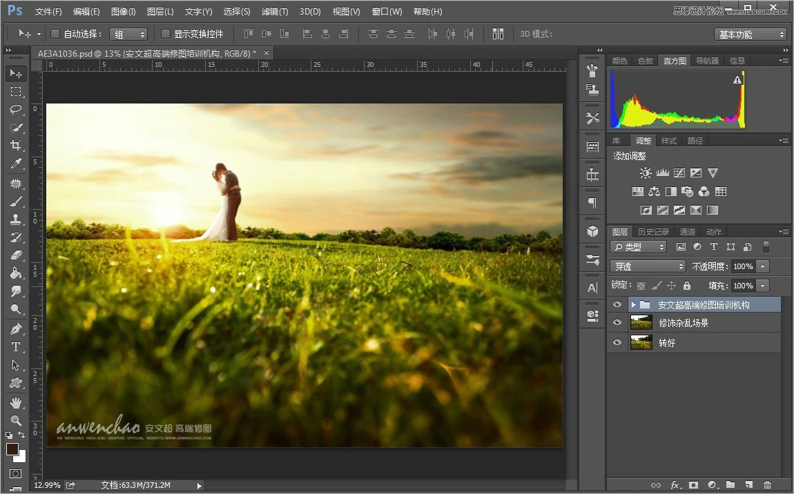 Photoshop调出小清新的外景婚片效果图