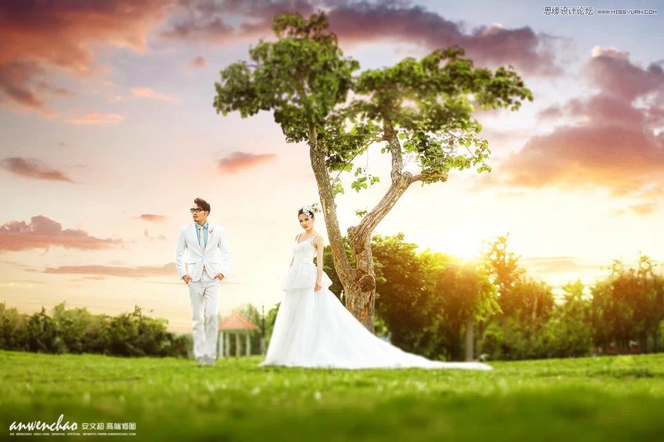 Photoshop调出灰蒙蒙的婚片唯美的夕阳效果