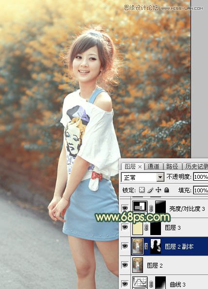 Photoshop调出果子美女照片秋季黄色调