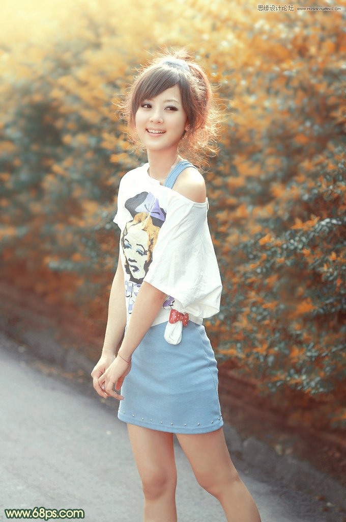 Photoshop调出果子美女照片秋季黄色调