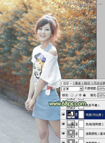 Photoshop调出果子美女照片秋季黄色调