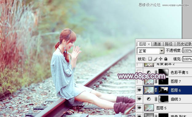 Photoshop调出铁轨上的外景女孩唯美暖色效果