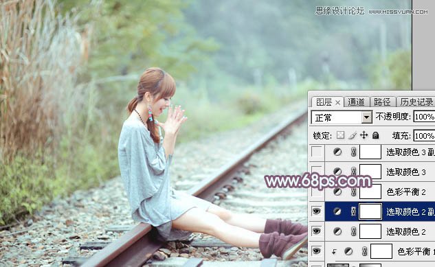 Photoshop调出铁轨上的外景女孩唯美暖色效果