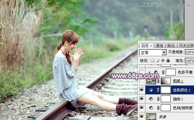 Photoshop调出铁轨上的外景女孩唯美暖色效果