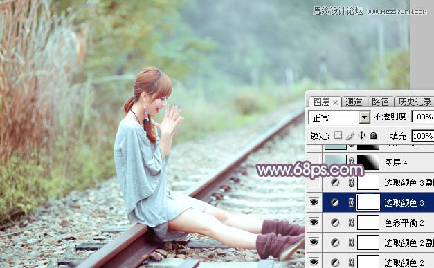 Photoshop调出铁轨上的外景女孩唯美暖色效果