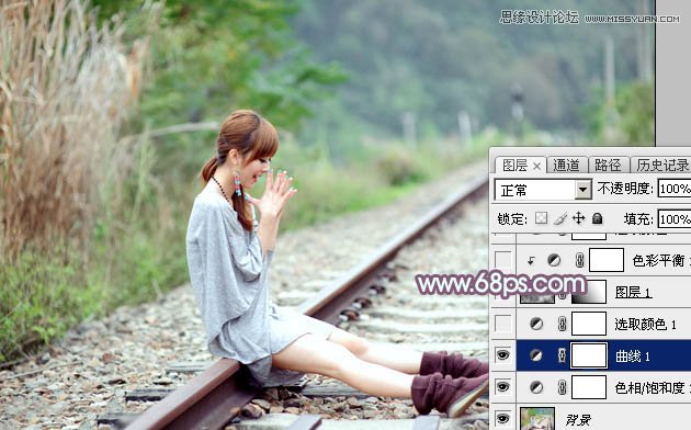 Photoshop调出铁轨上的外景女孩唯美暖色效果