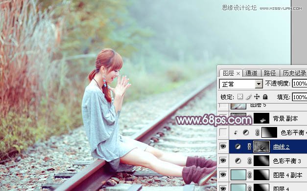 Photoshop调出铁轨上的外景女孩唯美暖色效果