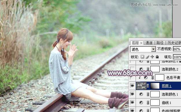 Photoshop调出铁轨上的外景女孩唯美暖色效果