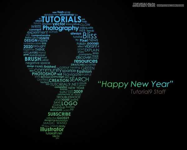 Photoshop制作英文字体组成的绚丽艺术字