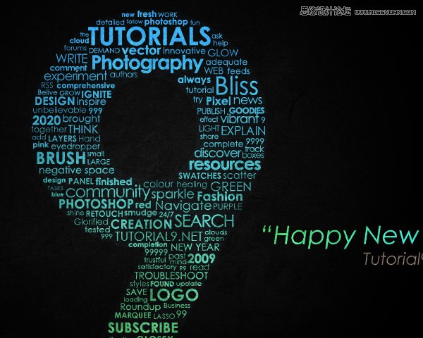 Photoshop制作英文字体组成的绚丽艺术字