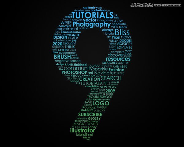 Photoshop制作英文字体组成的绚丽艺术字