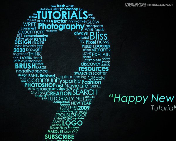 Photoshop制作英文字体组成的绚丽艺术字