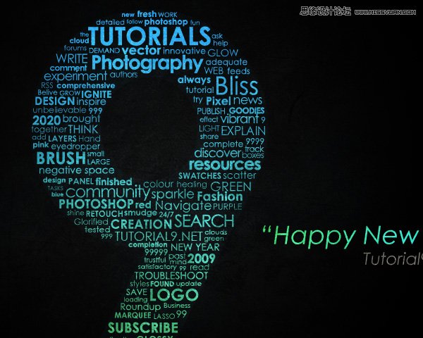 Photoshop制作英文字体组成的绚丽艺术字