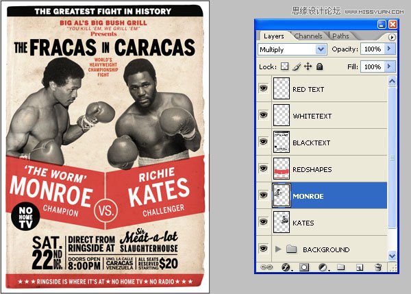 Photoshop设计复古风格的拳击海报