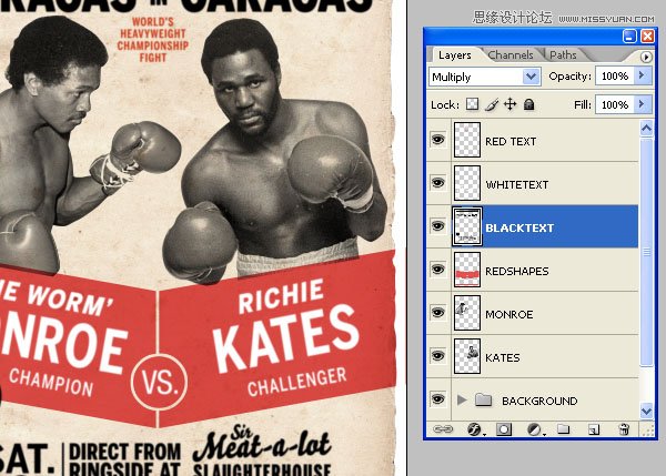 Photoshop设计复古风格的拳击海报