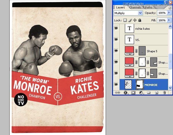 Photoshop设计复古风格的拳击海报